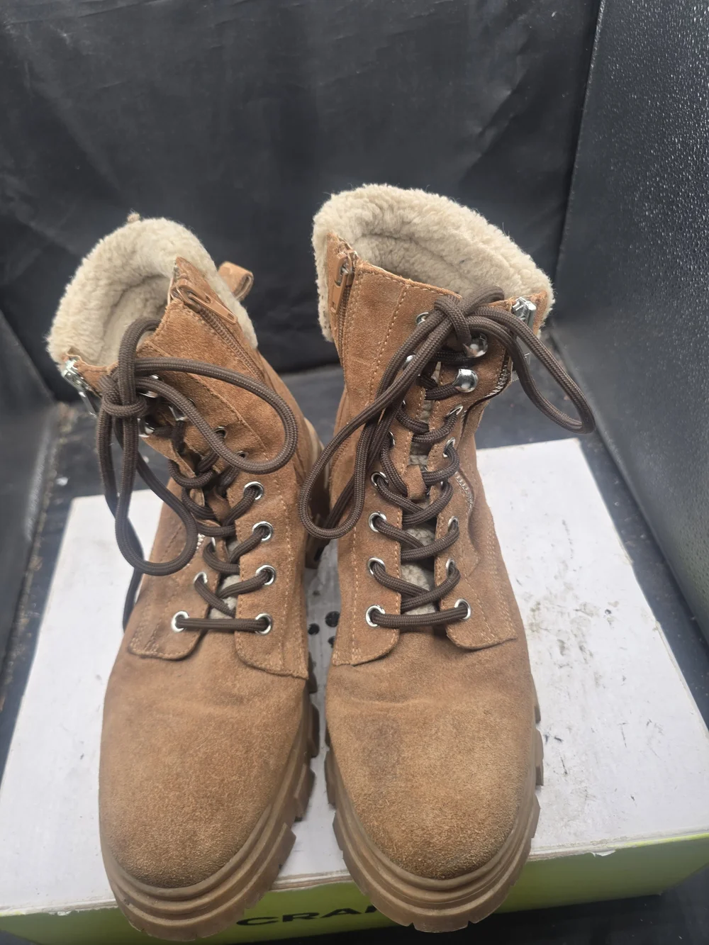 Marc Fisher Men's Tan Suede Lace-Up Fur Collar Boots